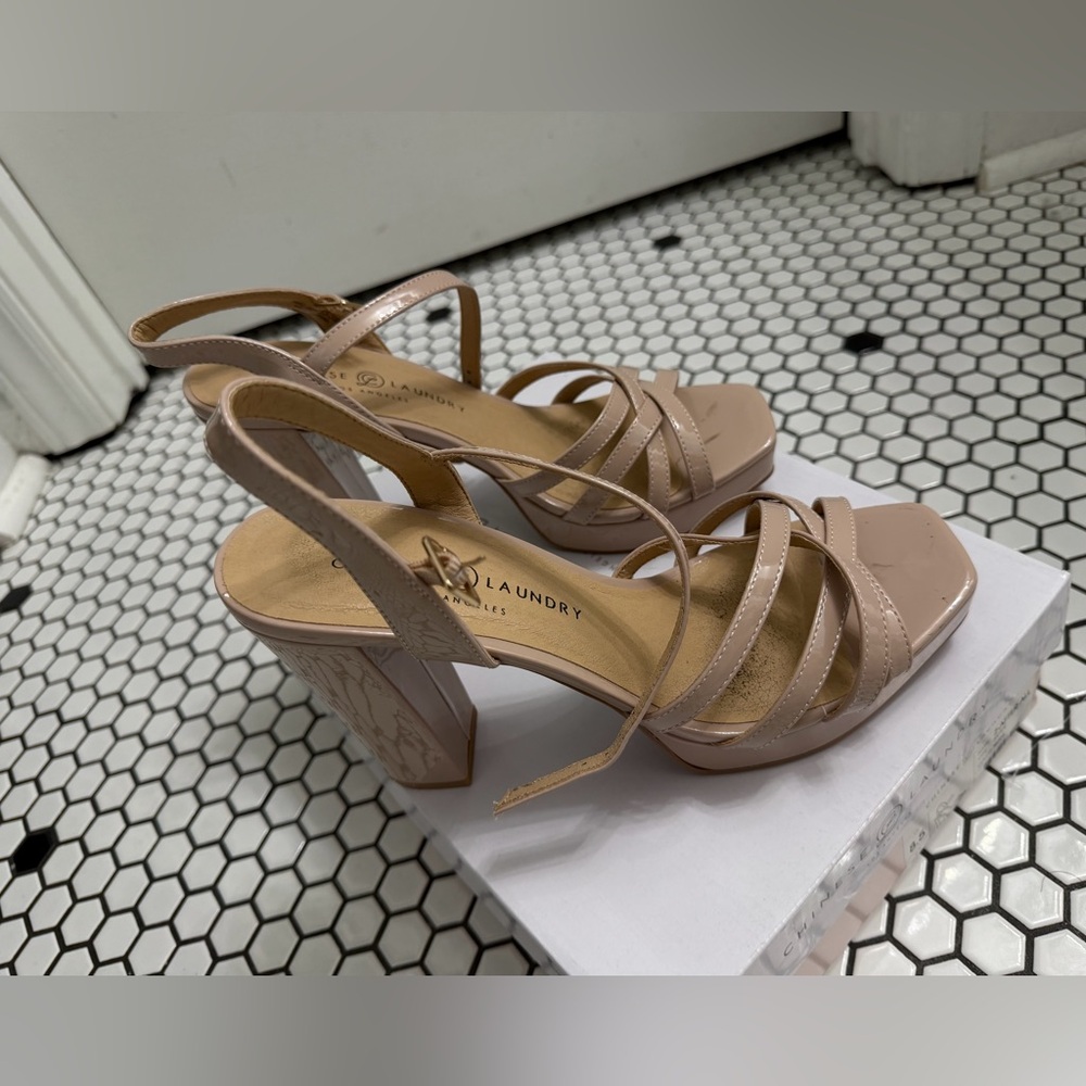Chinese Laundry Nude Blush Patent Strappy Block Heel Sandals